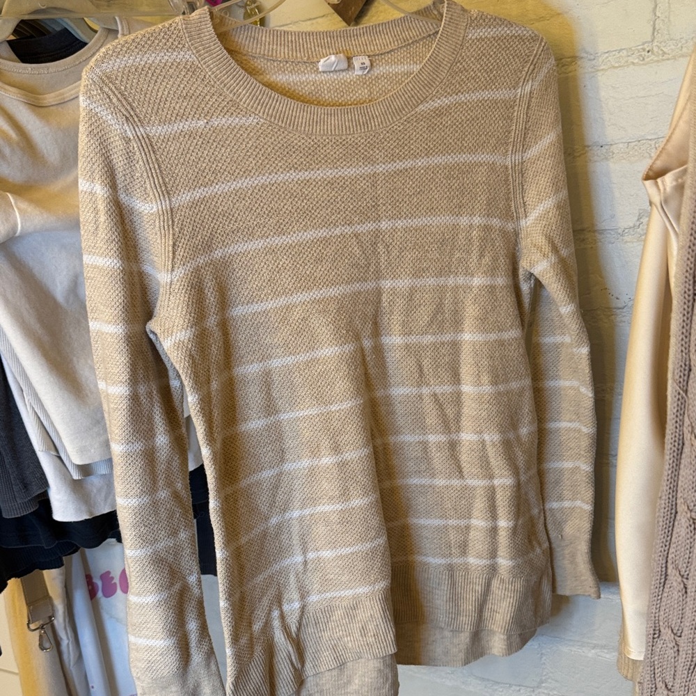GAP Beige and White Striped Sweater